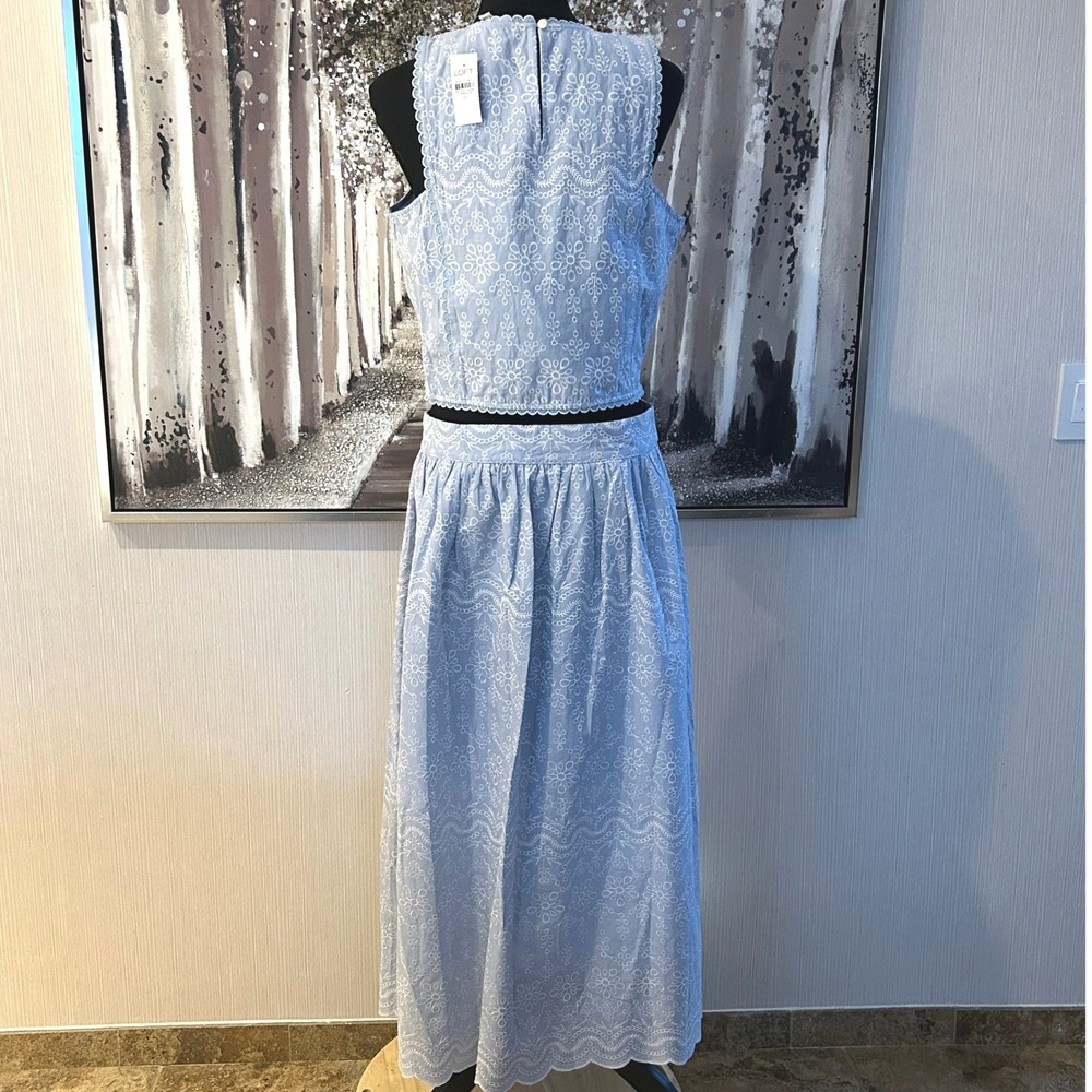 LOFT‎ Two Piece Blue White Floral Embroidered Scalloped Cotton Set NWT- Sz 10/12 - Picture 9 of 14